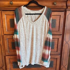 Maurices Heather Gray Top with Colorful Sleeves